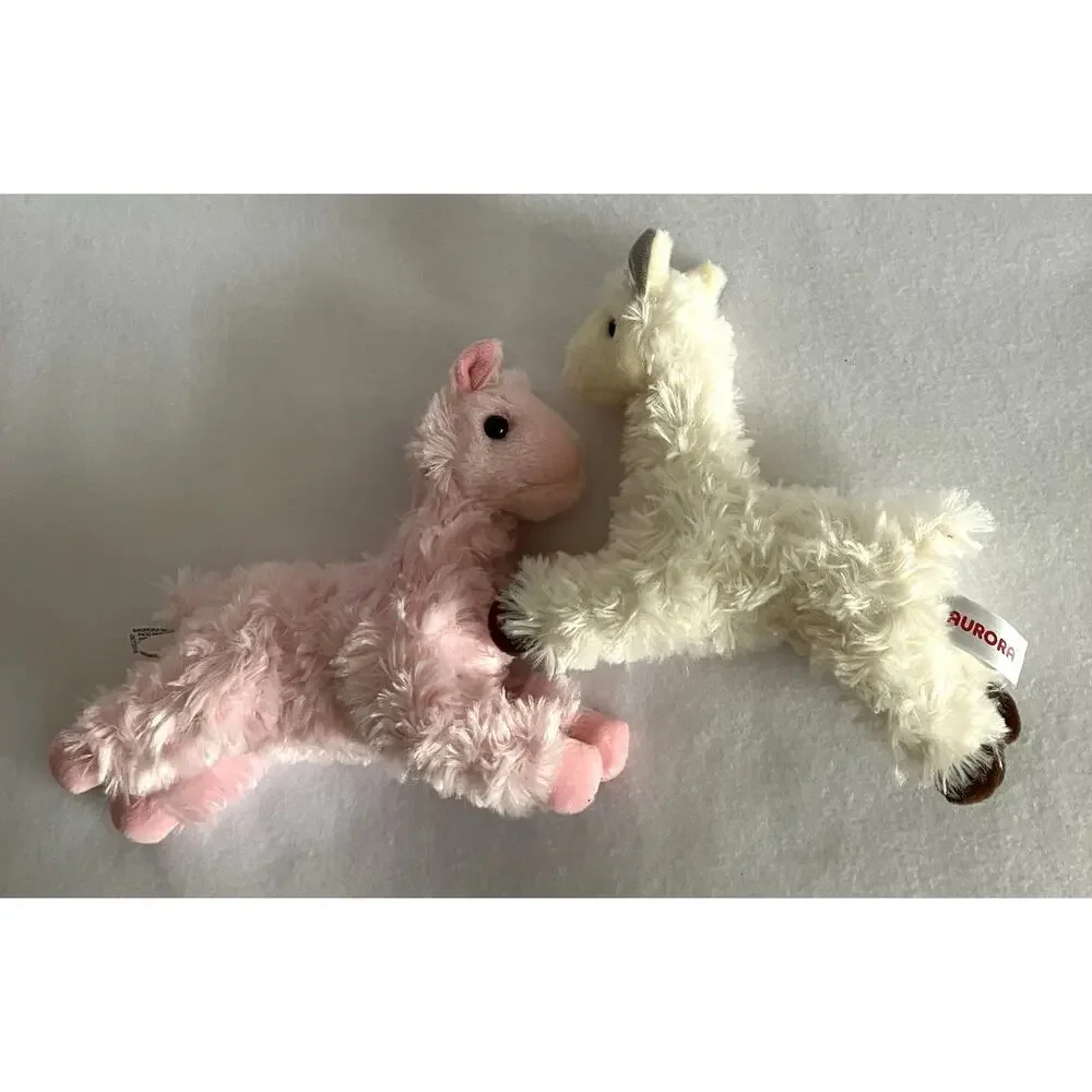 Aurora Stuffed Plush Animals Llamas Pink and Cream Lot of 2